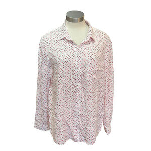 beachlunchlounge Womens Top Blouse Heart Print Button Up Shirt Valentines Sz XL